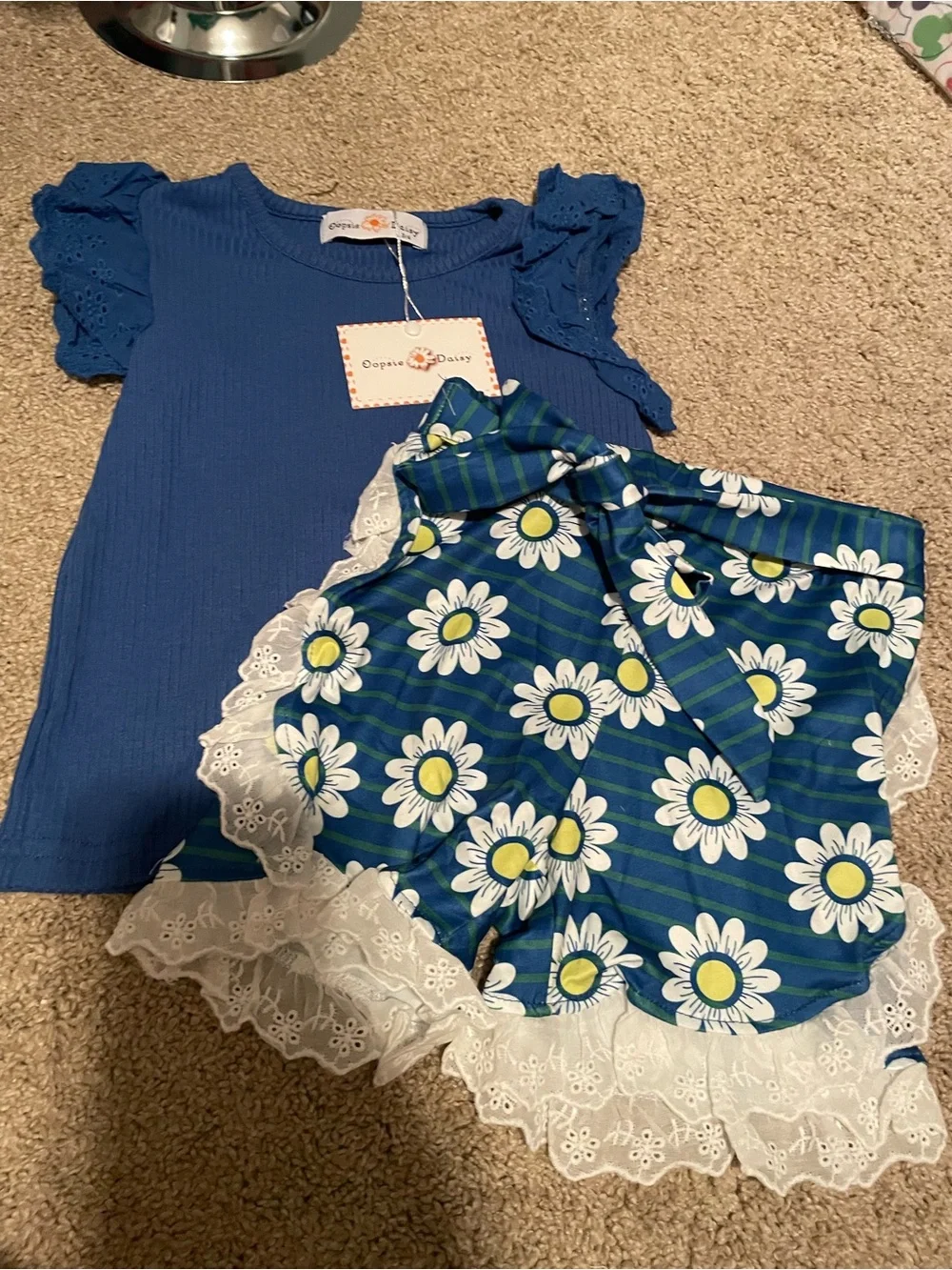 Posh Blue Ruffle Sleeve Top with Daisy Print Shorts Set